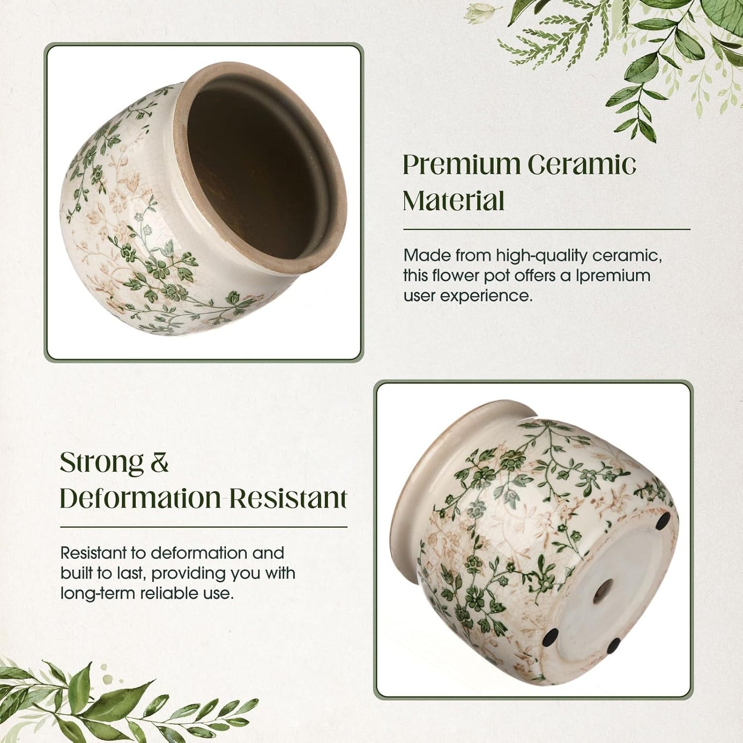 Vintage Planter Large Ceramic Plants Pot Green Pink Pastoral Floral Ice Crack Cottage Scroll Vase Flower Vase Pot Indoor Plants Home Kitchen Decor Farmhouse Antique Decorative Gifts