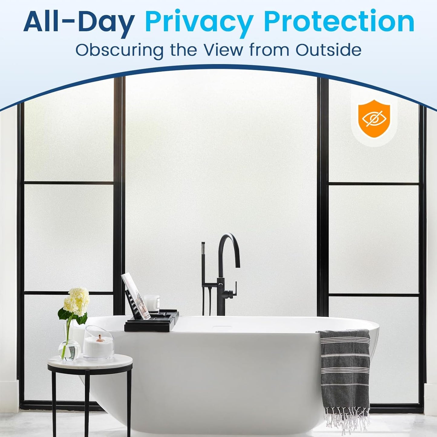 DOWELL Window Privacy Film, Frosted Glass Window Film, Static Cling Non-Adhesive Glass Clings, Sun Blocking Opaque Door Coverings, Reusable Door Sticker for Bathroom Home Office, White, 35.4" x 78.5"