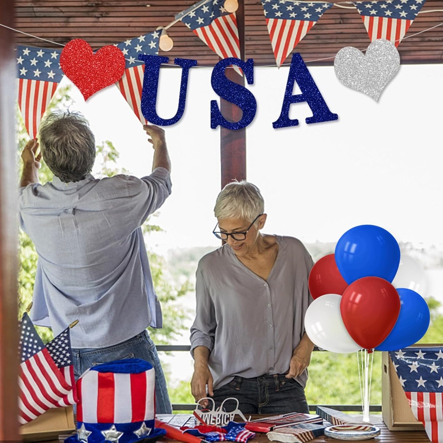 Red White and Blue Balloon Stand Centerpiece Table Decorations for 4th of July Father's Day Graduation Birthday Party Decorations(Red white blue set4)