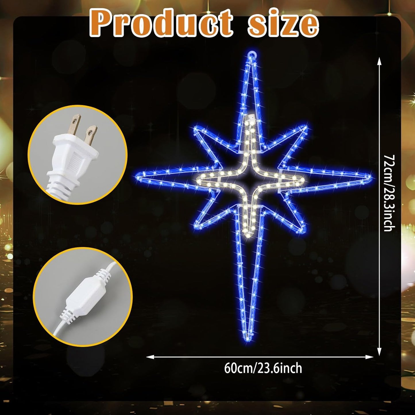 28" Christmas Star of Bethlehem LED Star Hanging Lights Nativity Holy Family Light for Door Window Porch Wall Decoration Plug Operated Lighted Hanging Tree Topper (Blue, Light Yellow)