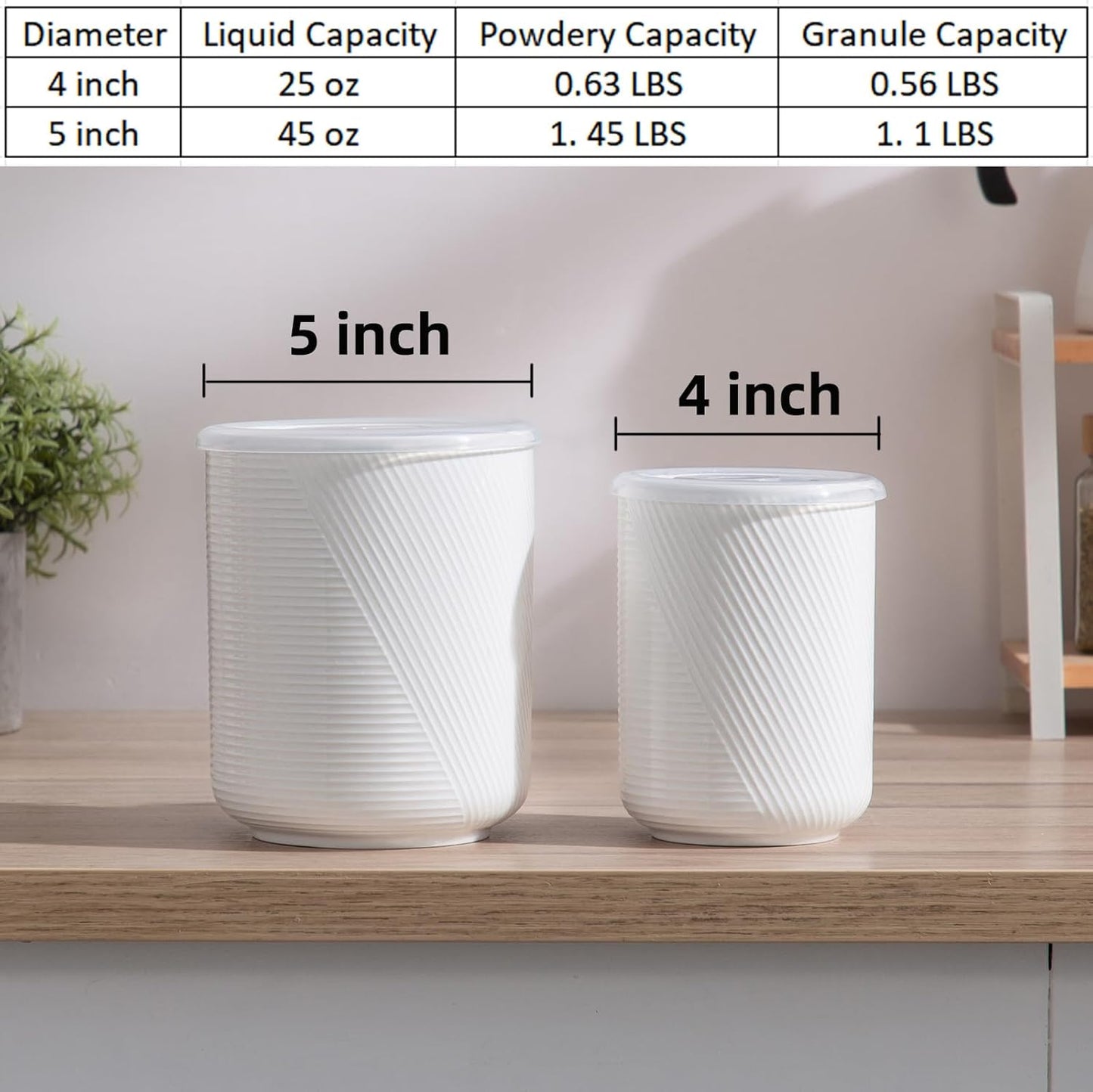 Food Storage Containers with Airtight Lids: Ceramic Canister Sets for Kitchen Countertop - Porcelain Jar for Coffee Tea Flour Sugar Rice Cookies Candy - White (23+42 oz)