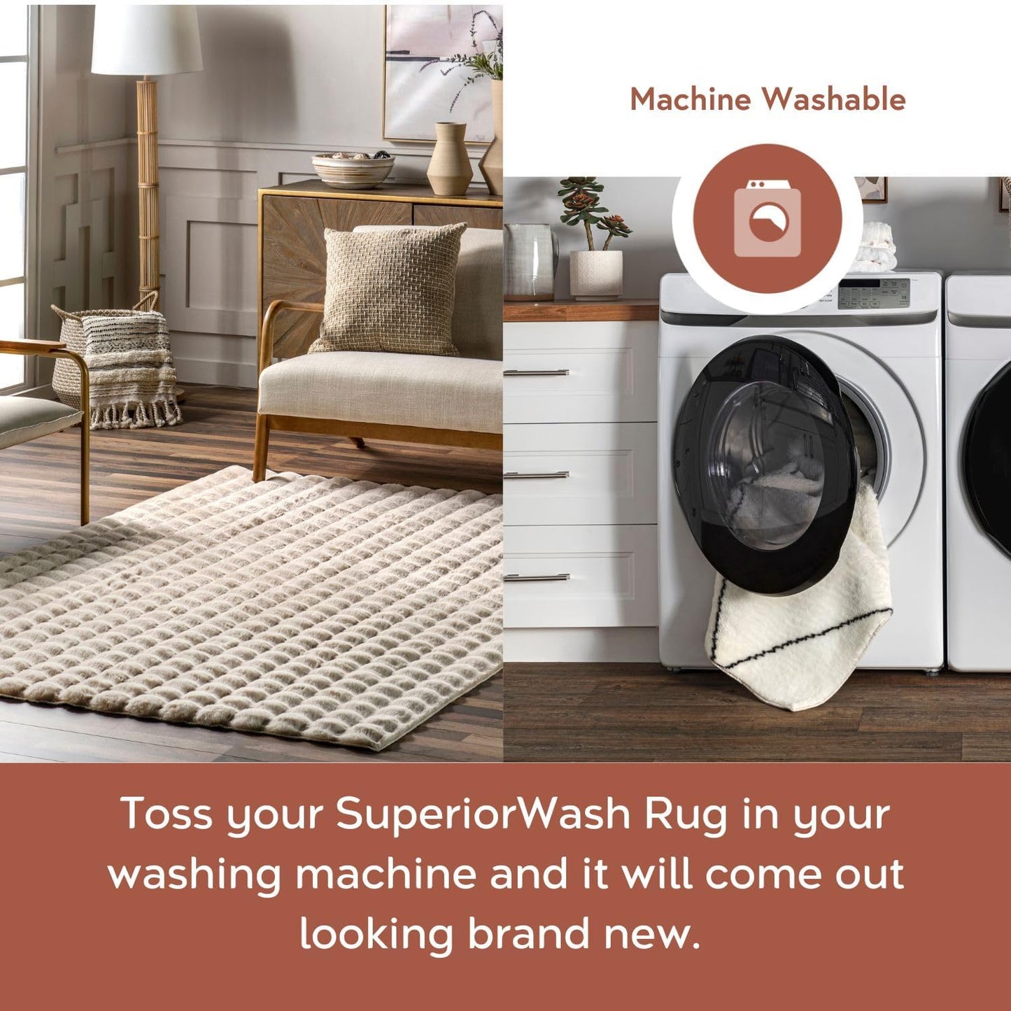 nuLOOM Jeni Solid Faux Rabbit Machine Washable Runner Rug, 2' 6" x 10', Beige