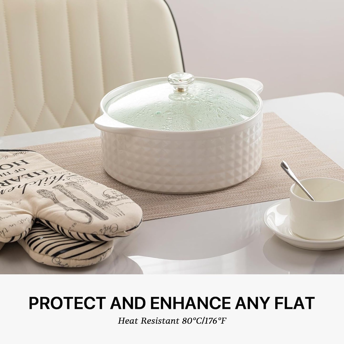 LEXMORE Placemats Set of 12 Vinyl/Plastic Woven Place Mats for Kitchen Table Indoor/Outdoor Washable Placemat Wipeable Dining Table Mats(A-Beige White)