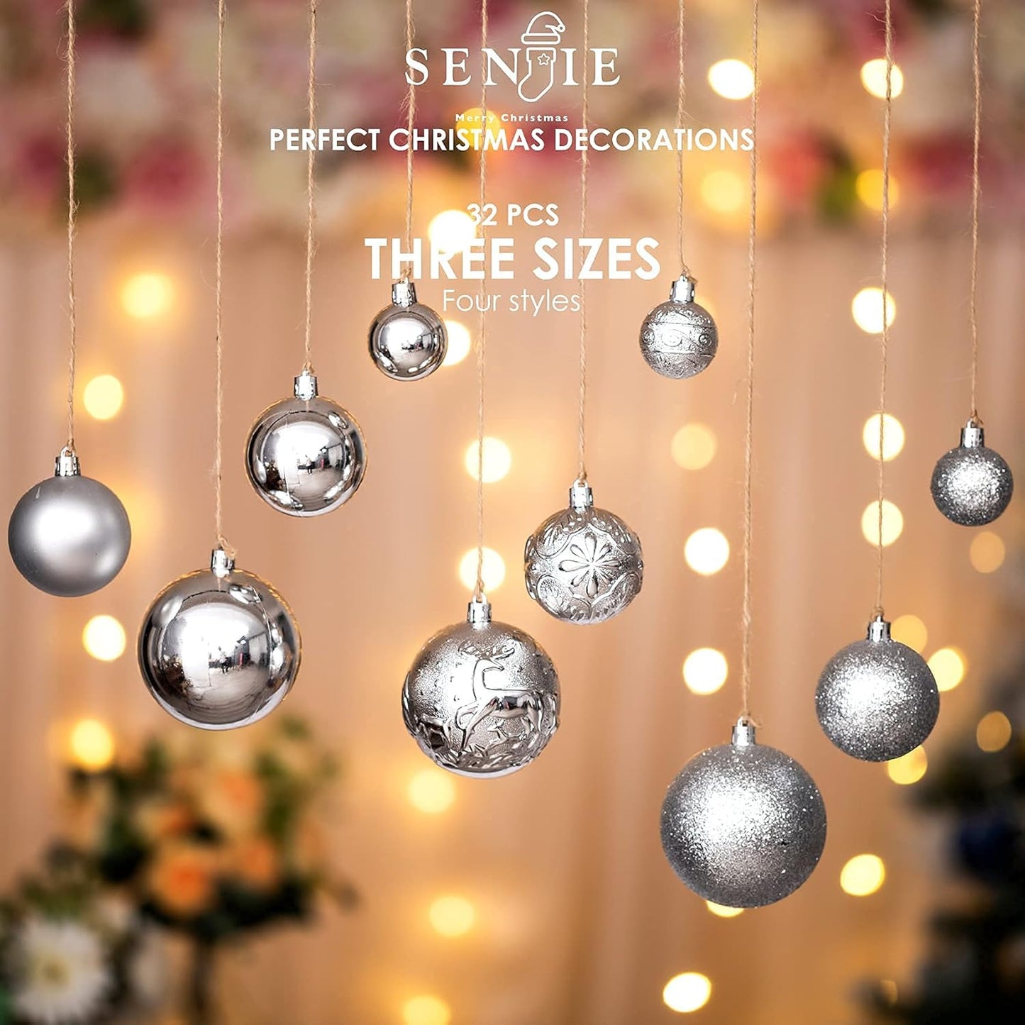 Christmas Ornaments for Xmas Trees,Silver Shatterproof Christmas Ball Ornaments