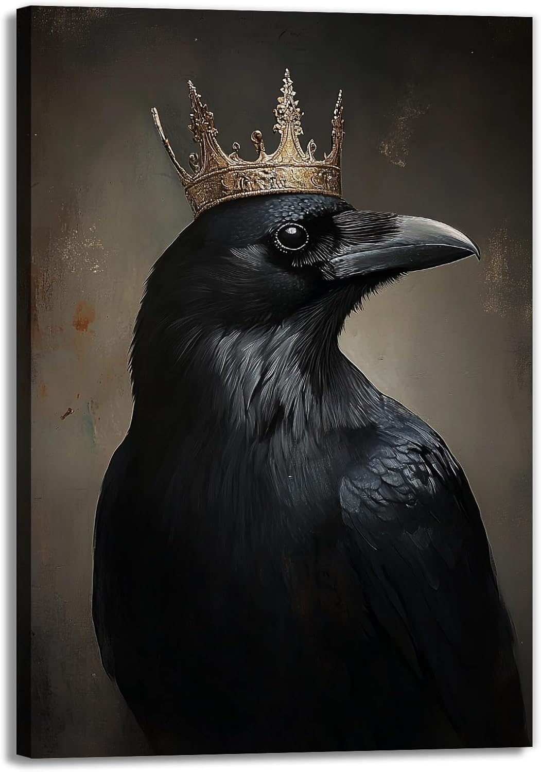 OAAPITI Raven King Wall Art Mysterious Black Bird Painting Dark Gothic Animal Canvas Print for Living Room Bedroom Home Office Inspirational Decor(Artwork-8,20"x30")