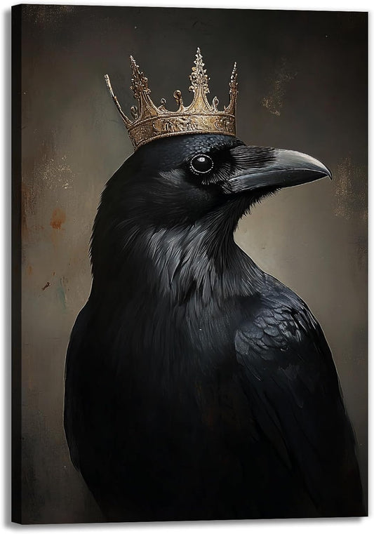 OAAPITI Raven King Wall Art Mysterious Black Bird Painting Dark Gothic Animal Canvas Print for Living Room Bedroom Home Office Inspirational Decor(Artwork-8,28"x42")