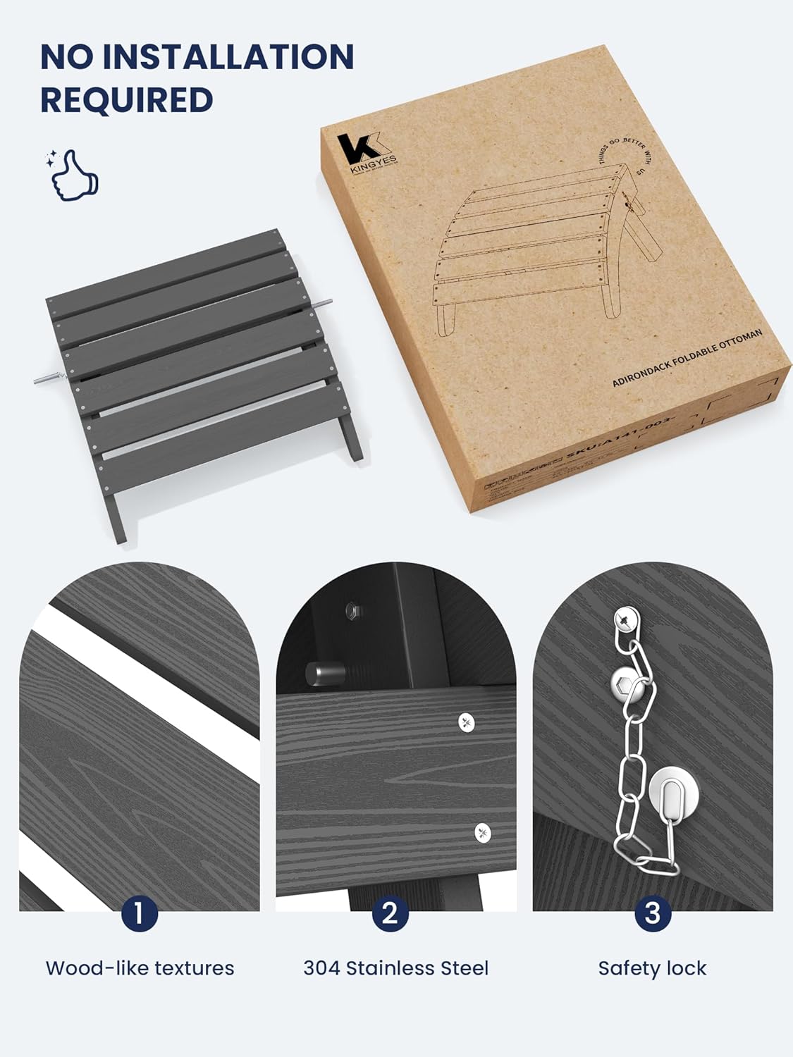 KINGYES Folding Adirondack Ottomans Set of 4 for Adirondack Chair, Grey