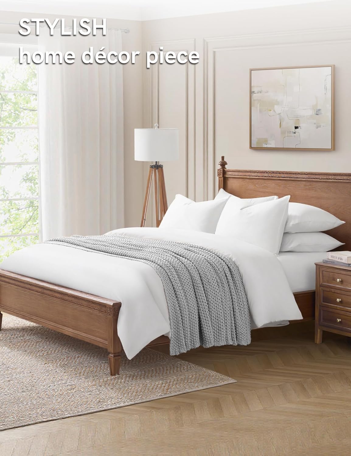 YnM Chunky Cotton Knit Throw Blanket, Cable Knit Throws for Bed Couch Sofa, Comfy & Relaxing, Decorative Piece for Farmhouse Modern Boho Rustic Scandinavian Chic Vibe, Quarry Grey 80x87 Inches