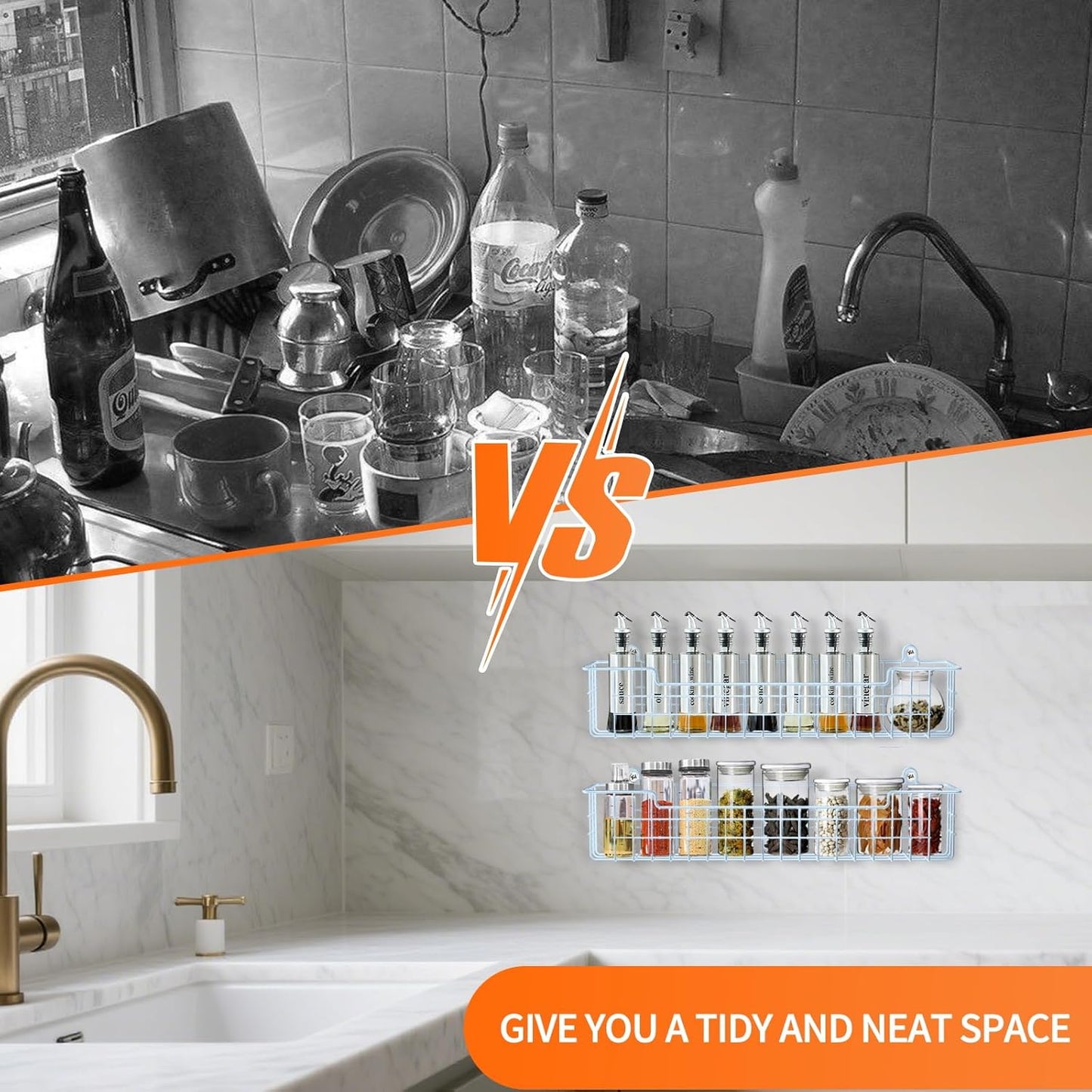 Spice Rack, 4-Pack Seasoning Organizer Wall Mount for Kitchen Storage Organization, Metal Spice Holder Shelf Saving Space for Cabinet, RV, Pantry, Blue