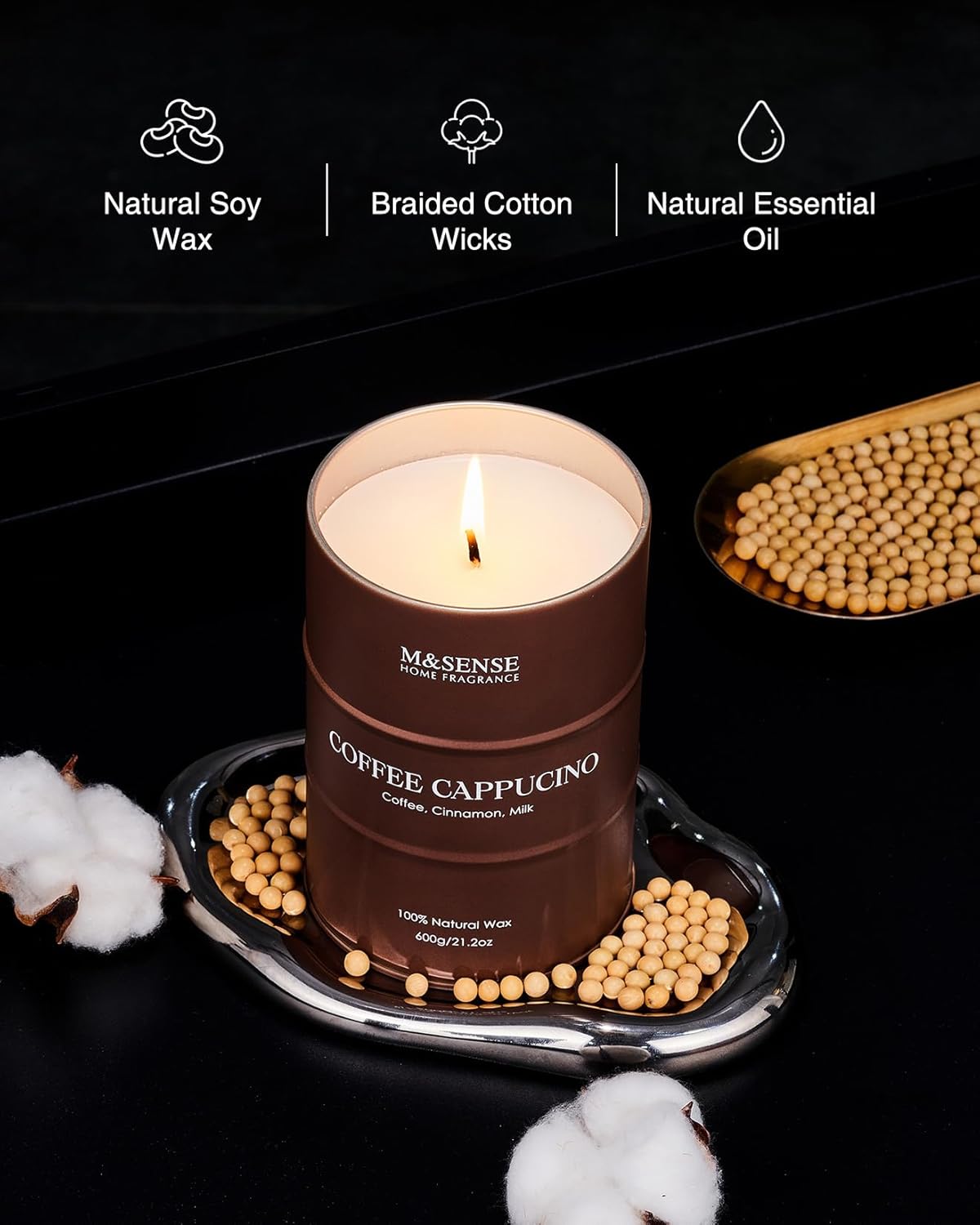 M&SENSE Coffee Cappucina Large Scented Candles, Soy Natural Wax Candle 21.2oz 120 Hours Long Lasting Burning, Strong Coffee Aroma Candle Unique Housewarming Appreciation Gifts