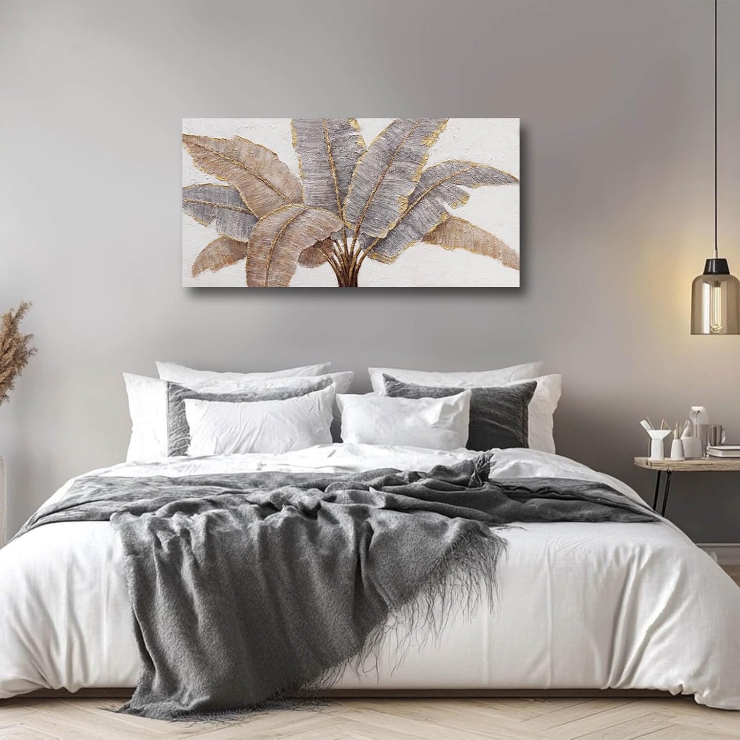 CHUDANHAO Gold Leaves Wall Art Vintage Botanical Art Pictures for Wall Decor Grey Wall Prints Gold Line Painting for Bedroom 24x48 Inch Ready to Hang