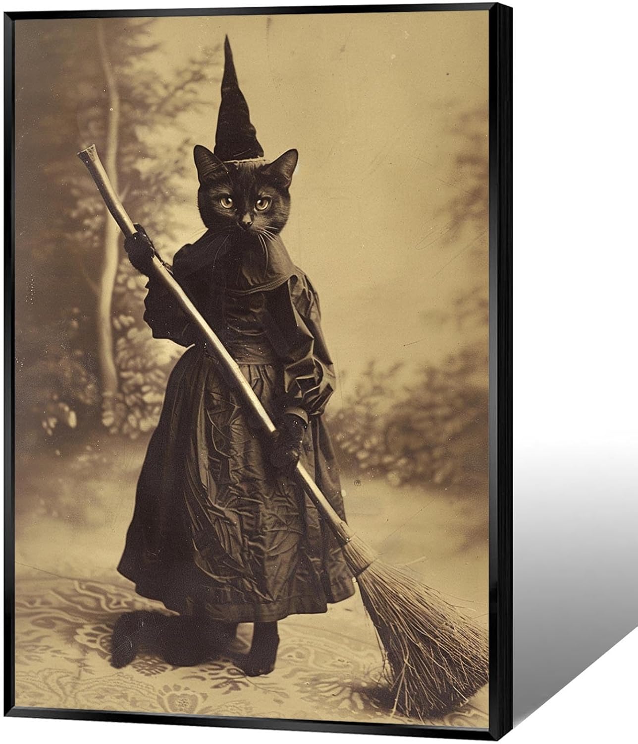 Halloween Decor Posters Black Cat Witch Canvas Wall Art Vintage Spooky Print Of Gothic Room Family Dark Academia Decorations Creepy Picture Poster Aesthetic 16X24inch Aluminum Framed