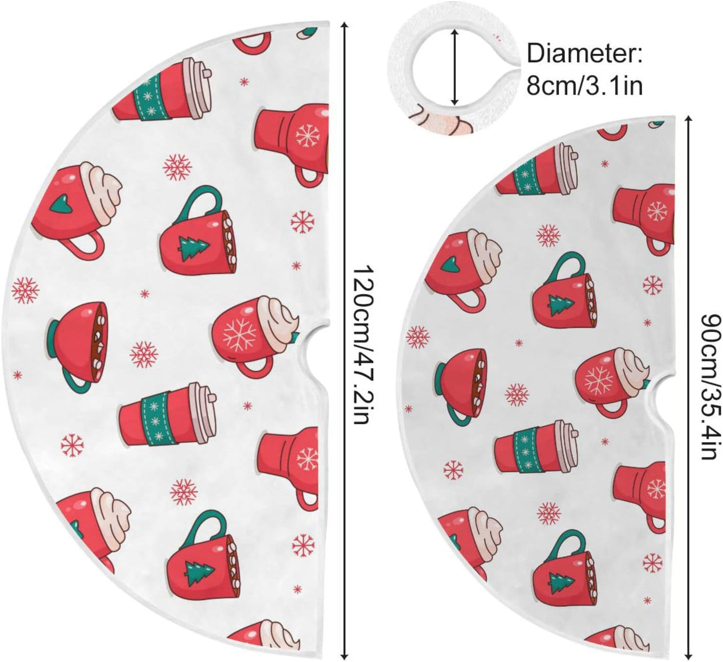 Christmas Hot Chocolate Coffee Tree Skirt, Seasonal Tree Mat Holiday Party Supplies Ornaments Indoor Outdoor Decorations for Tabletop Trees 35.4 Inches