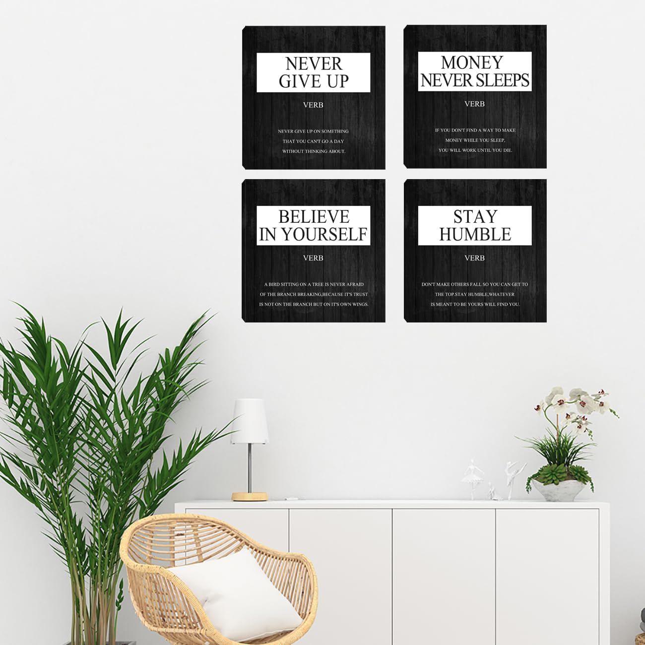 Office Wall Art - Motivational Wall Art, 4 Panel Inspirational Quotes Canvas Art for Home Office Wall Decor, Positive Quotes Wall Art Decor, Entrepreneur Poster Framed Artwork 12”X12”X4