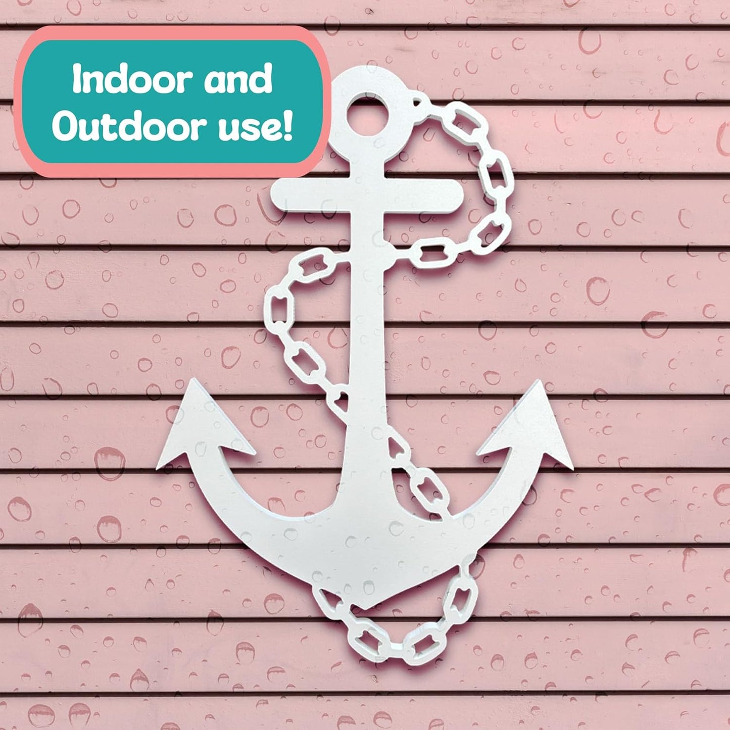 Outdoor Anchor Wall Decor, Nautical Beach House Sign, Weatherproof PVC Anchor with Chain, Ocean Marine Art for Indoor Outdoor Use 3 Foot