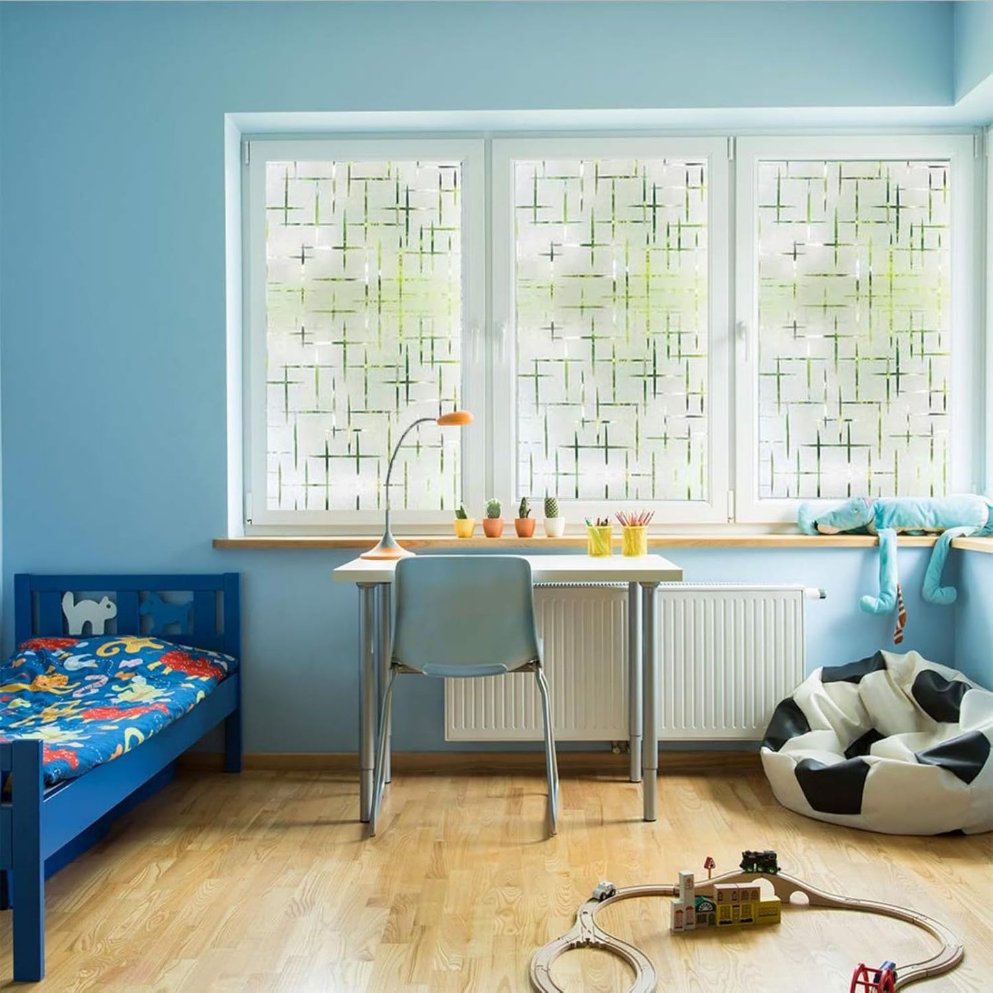 Finnez Frosted Window Film Non-Adhesive, Frosting Privacy Film for Glass Windows, Self Static-Cling Decorative Window Cling for Home Office UV Protection Cross Pattern, 35.4 x 118.1 inches