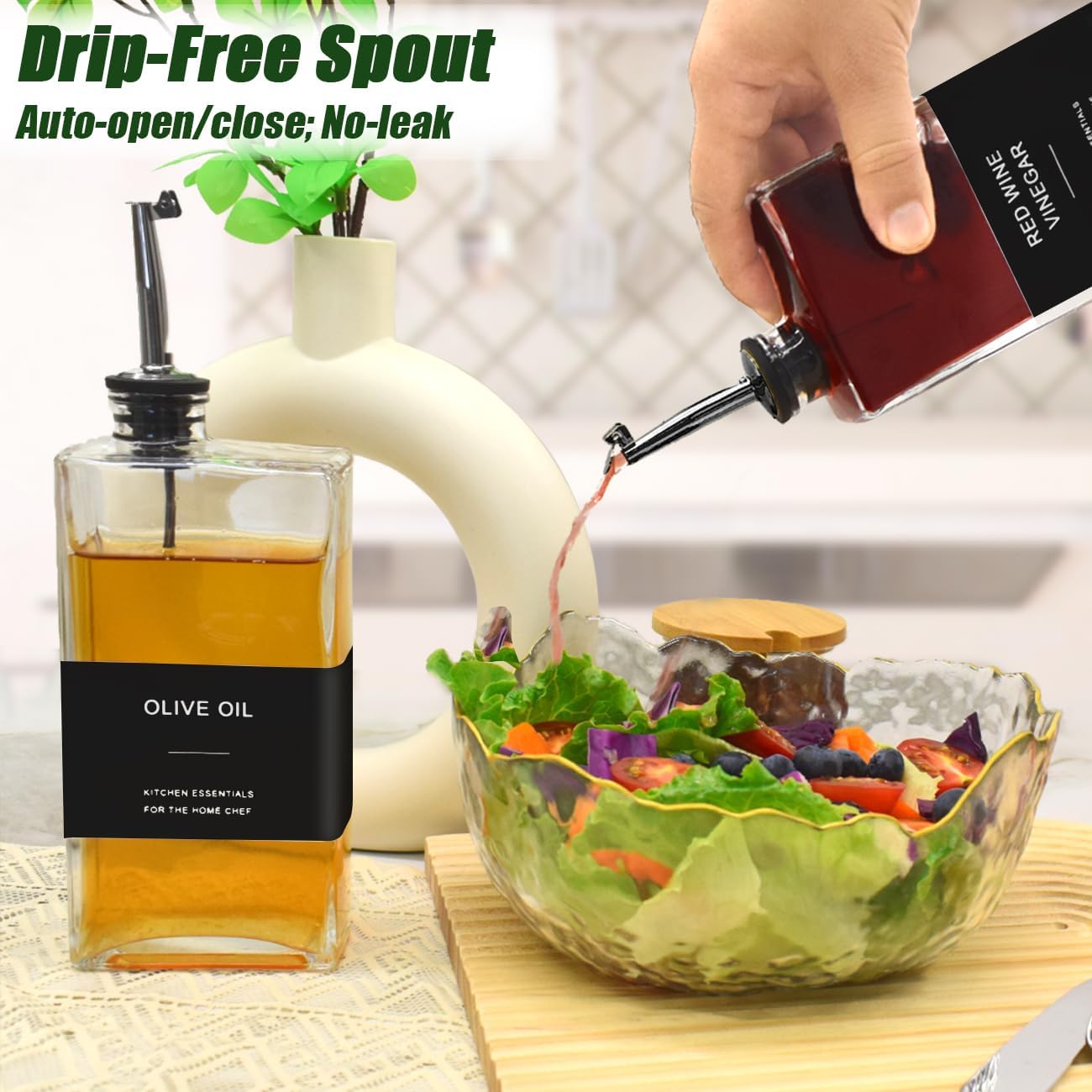 Olive Oil Dispenser Bottle for Kitchen,17 oz Oil and Vinegar Dispenser Set, Cooking Oil Dispenser, Glass Container, Coffee Syrup Bottles