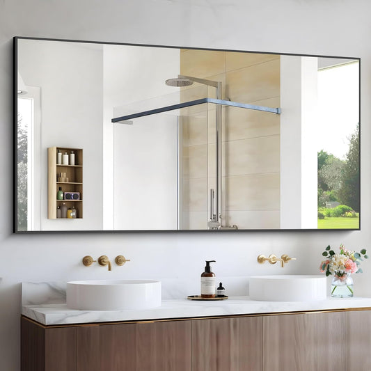 Black Bathroom Mirror for Wall, 60x36 Inch Rectangle Mirrors with Metal Frame, Large Modern Vanity Wall Mirror for Bathroom Living Room, Entryway Hangs Horizontal or Vertical