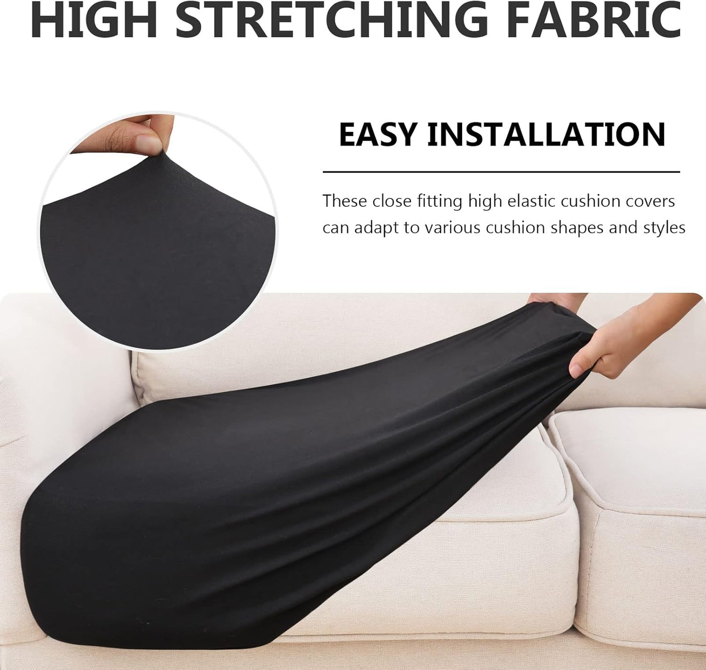 hyha Waterproof Couch Cushion Covers, Stretch Sofa Couch Seat Slipcover for Dog Washable, Non-Slip Waterproof Outdoor Cushion Covers for Patio Furniture Replacement (2 Pieces, Black)