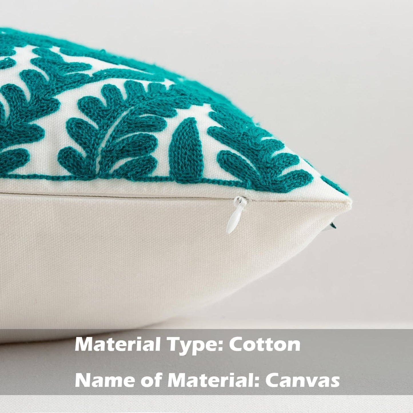 HWY 50 Teal Decorative Throw Pillow Covers 18x18 Inch (1 Piece), Embroidered Cotton Farmhouse Cushion Cover Pillow Case for Sofa Couch Living Room Bed Bedroon, Floral Branches