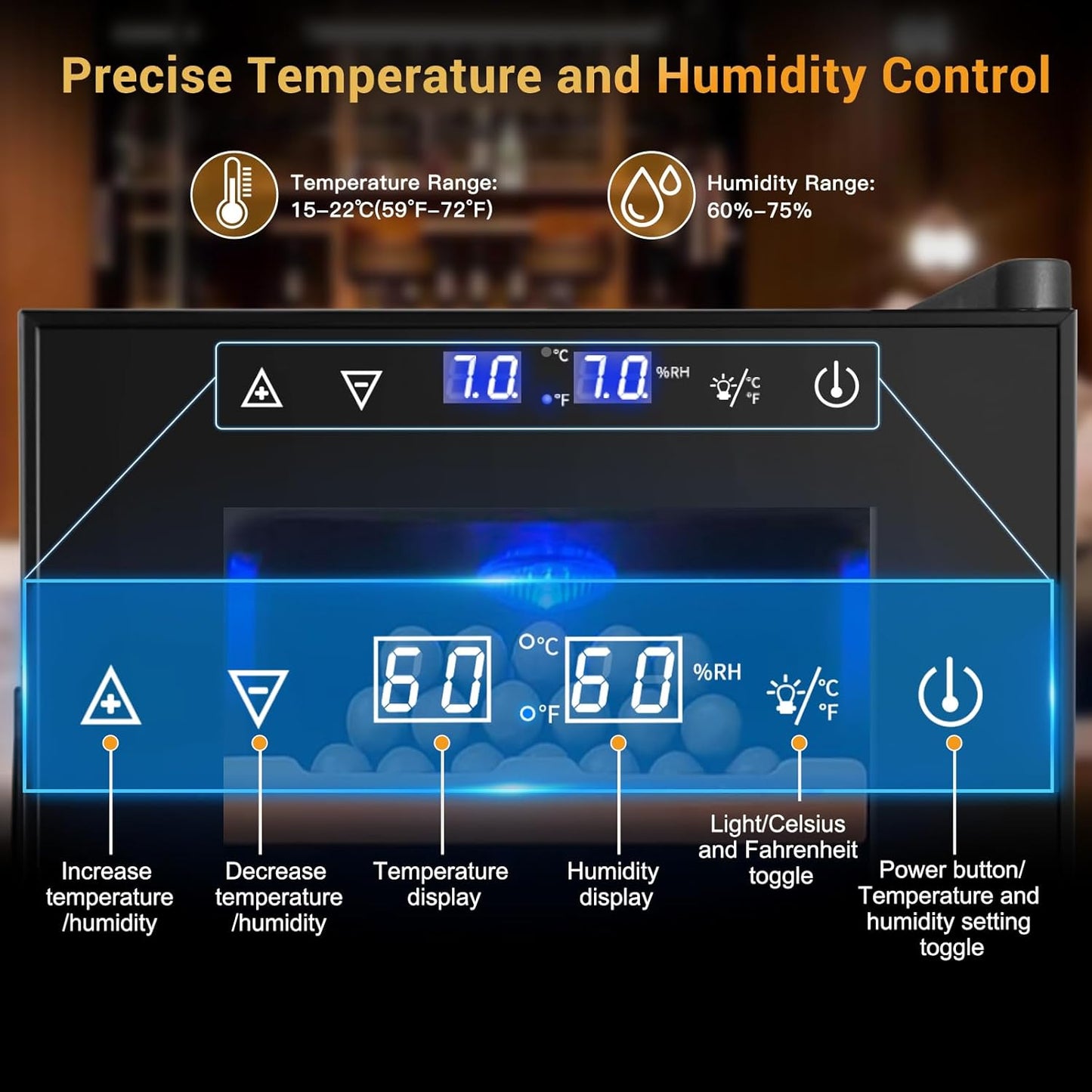 Electric Cigar Humidor, 25L 200 Counts Large Capacity,Thermostatic Electric Cooler Cabinet with Digital LED Screen, Safety Lock,Smart Humidity & Temp Control, Gifts for Men