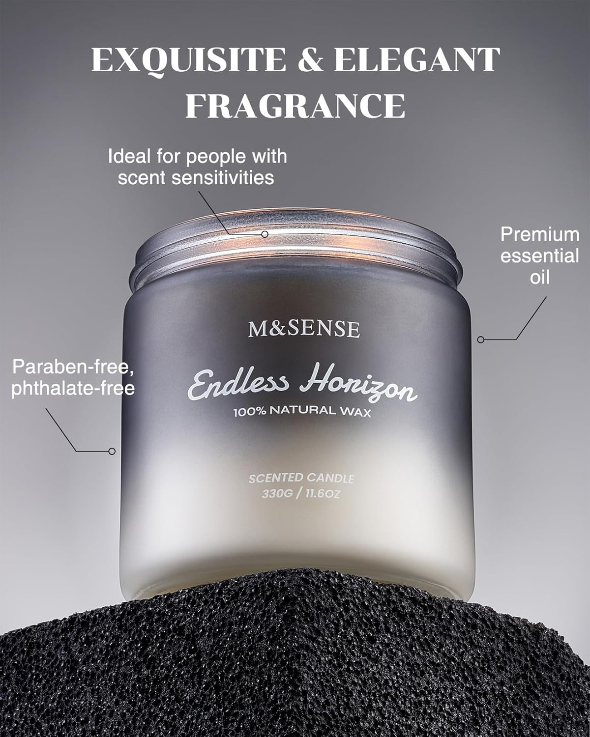 M&SENSE Cedar Ginger Men Scented Candles, 11.6oz 2 Wick All Natural Soy Wax Clean Non Toxic Gift for Men, Masculine Black Highly Scented Candle Home Fragrance Holiday Gift for Him