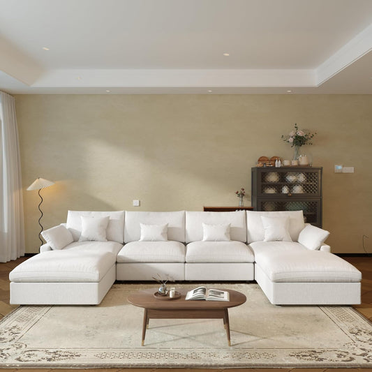 JACH U-Shaped Sectional Couches for Living Room, Cloud Sectional Couch with Deep Seat, 155.9" Modular Sofa with Chaise, Covers Removeable & Washable, Sofas Furniture for Living Room, White