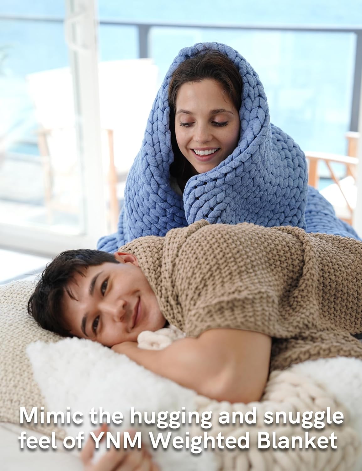 YnM Chunky Cotton Knit Throw Blanket, Cable Knit Throws for Bed Couch Sofa, Comfy & Relaxing, Decorative Piece for Farmhouse Modern Boho Rustic Scandinavian Chic Vibe, Beige 50x60 Inches