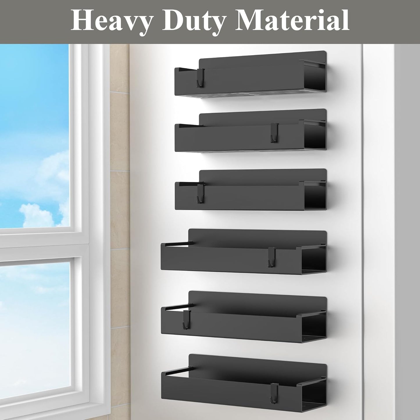 6 Pack Magnetic Spice Rack Organizer for Refrigerator and Oven, Black Fridge Organizers and Storage for Kitchen