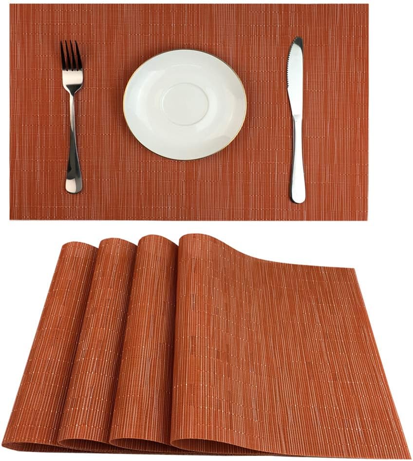 WAZAIGUR Placemats Set of 4 for Dining Table Heat-Resistant Washable Place Mats Woven Vinyl Kitchen Table Mats Easy to Clean,Orange