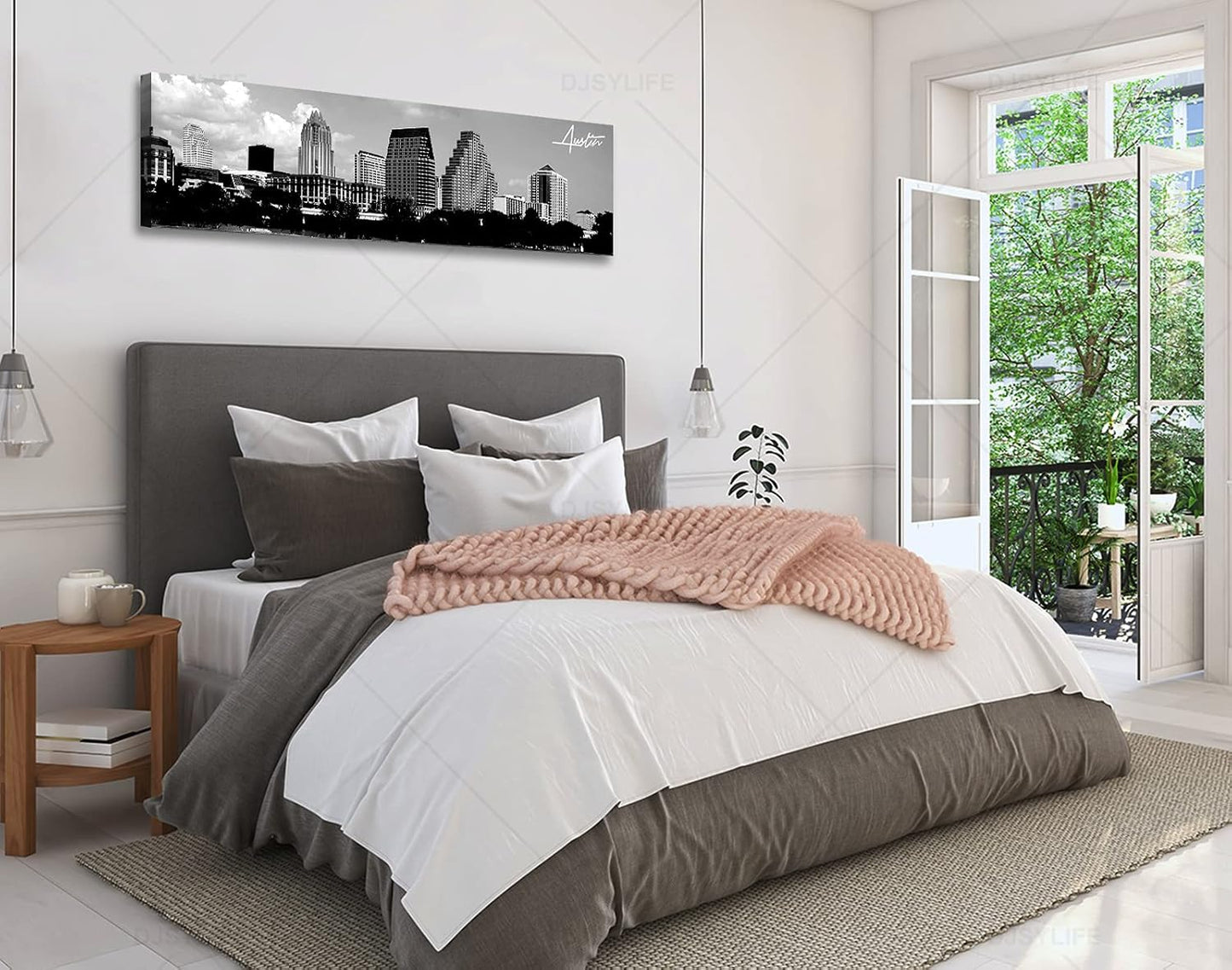 Austin Skyline Wall Art Black and White City Building for Living Room Cityscape Canvas Print Modern Home Decor Artwork Framed 14x48 Inch 1 Panels Panorama Pictures Landscape Poster Decoration
