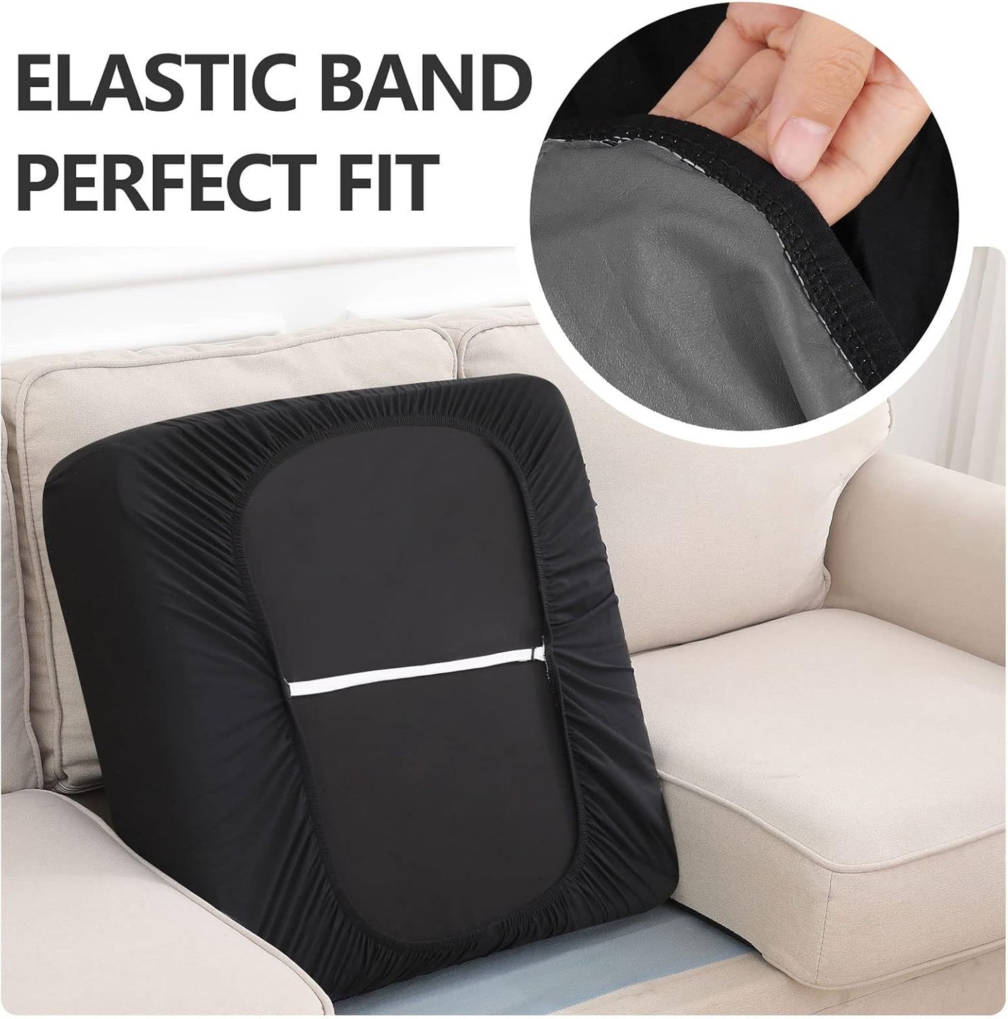 hyha Waterproof Couch Cushion Covers, Stretch Sofa Couch Seat Slipcover for Dog Washable, Non-Slip Waterproof Outdoor Cushion Covers for Patio Furniture Replacement (3 Pieces, Black)