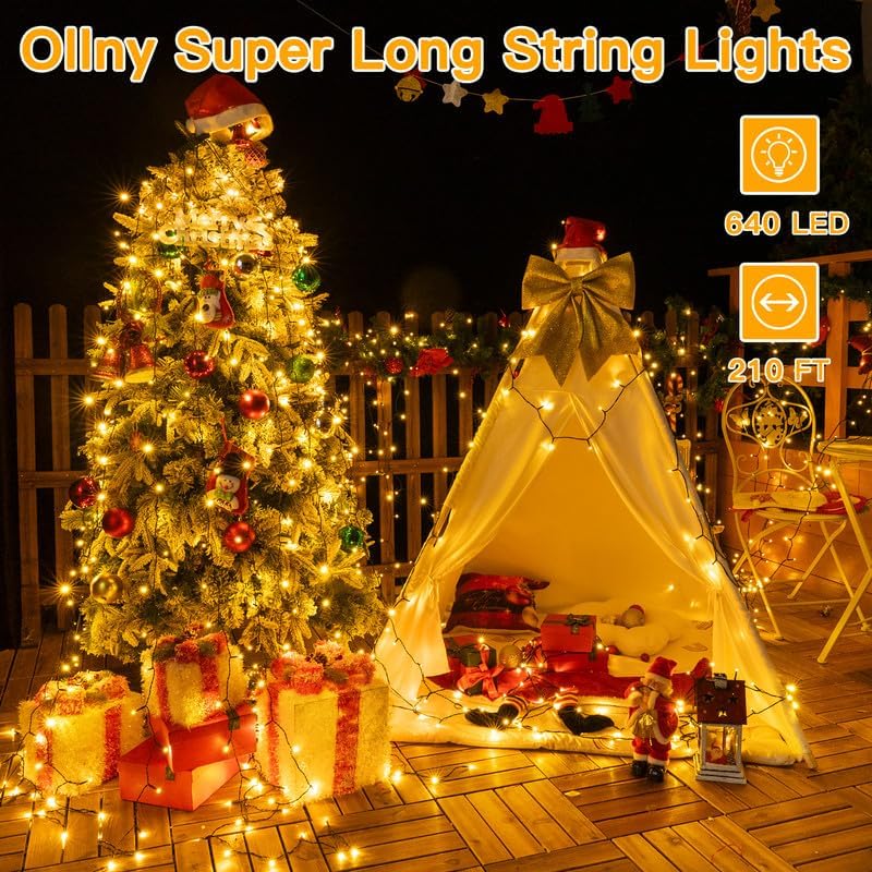 Ollny Christmas Lights, 210FT 640LED Color Changing Christmas Tree Lights with 11 Modes Remote Control, Waterproof Outdoor Light for Outside Indoor Patio Weddings Xmas Decorations
