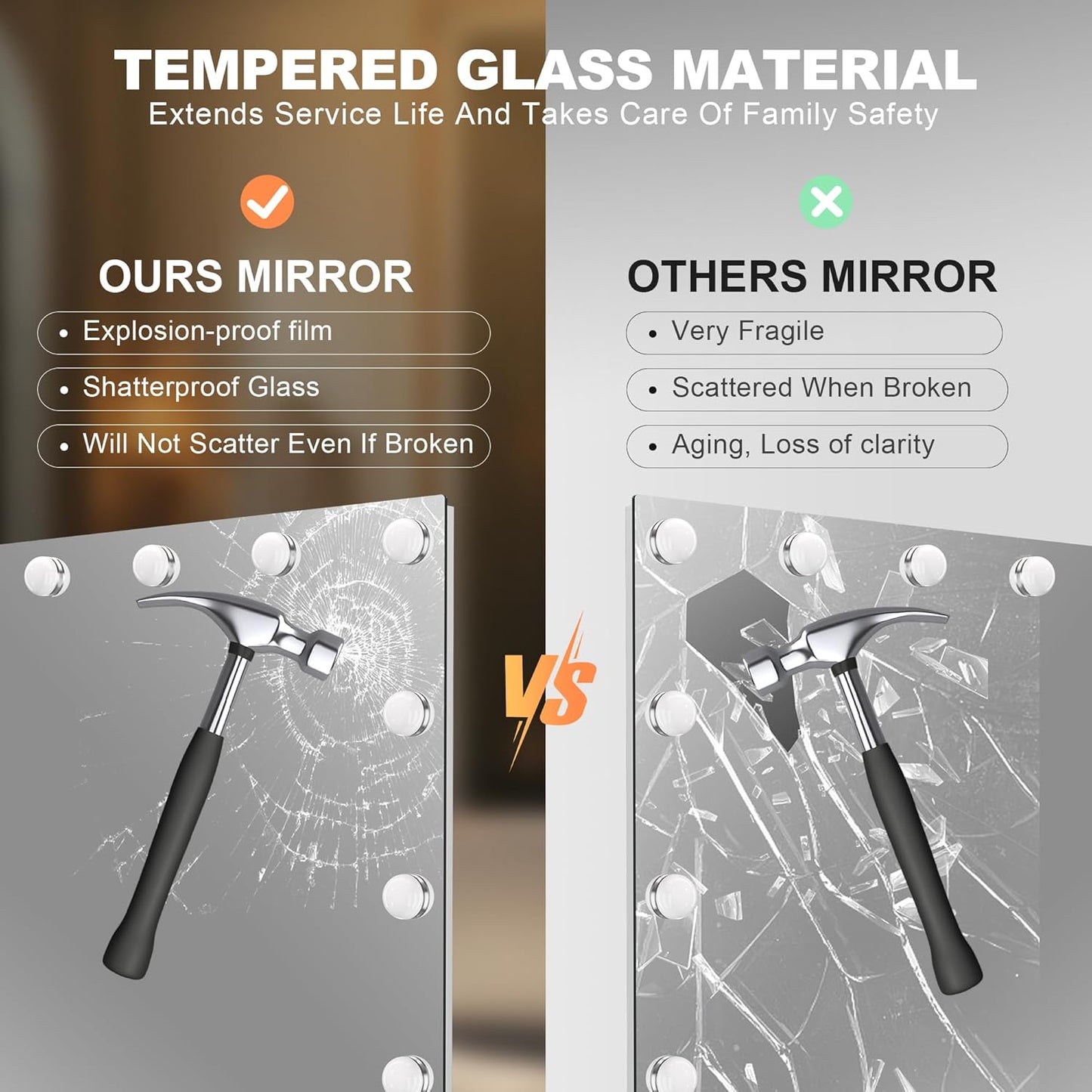 Hasipu LED Bathroom Mirror with Lights, 55" x 36" Hollywood Wall-Mounted Bathroom Mirror with 26 Dimmable Bulbs, 3 Colors Modes, Touch Control, Anti-Fog, Memory Function, Shatter-Proof, ETL Listed