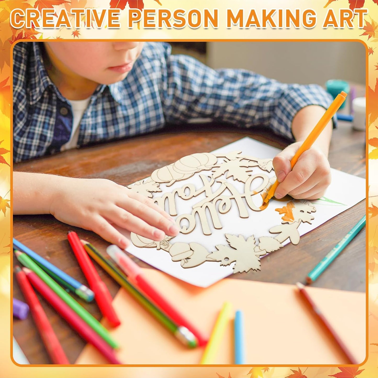 Unfinished Fall Wreaths Wood Crafts to Paint Set of 3, 11" Bulk Autumn Leaves Pumpkin Wreath Ornaments for Painting, Unfinished Wood Cutouts DIY Ornaments for Front Door with Ropes