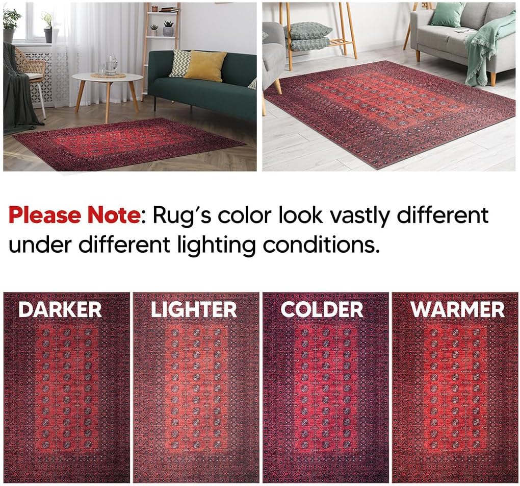 Keen Home Design 5x7 Rug - Machine Washable Area Rug with Non-Slip Backing, Ideal for Living Room, Dining Room, Bedroom - Vintage, Easy Clean, Durable, Low Pile Rug - (5' x 7')