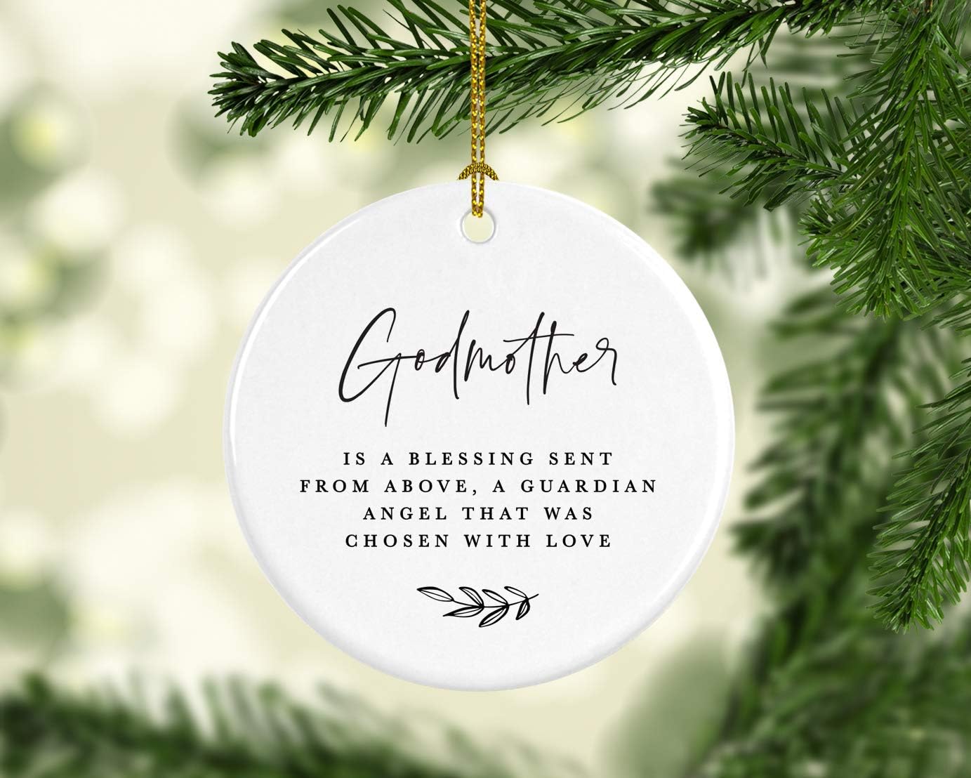 Andaz Press Round Ceramic Porcelain Christmas Ornament Collectible Godmother Gift, A Godmother is a Blessing Sent from Above, a Guardian Angel That was Chosen with Love, 1-Pack