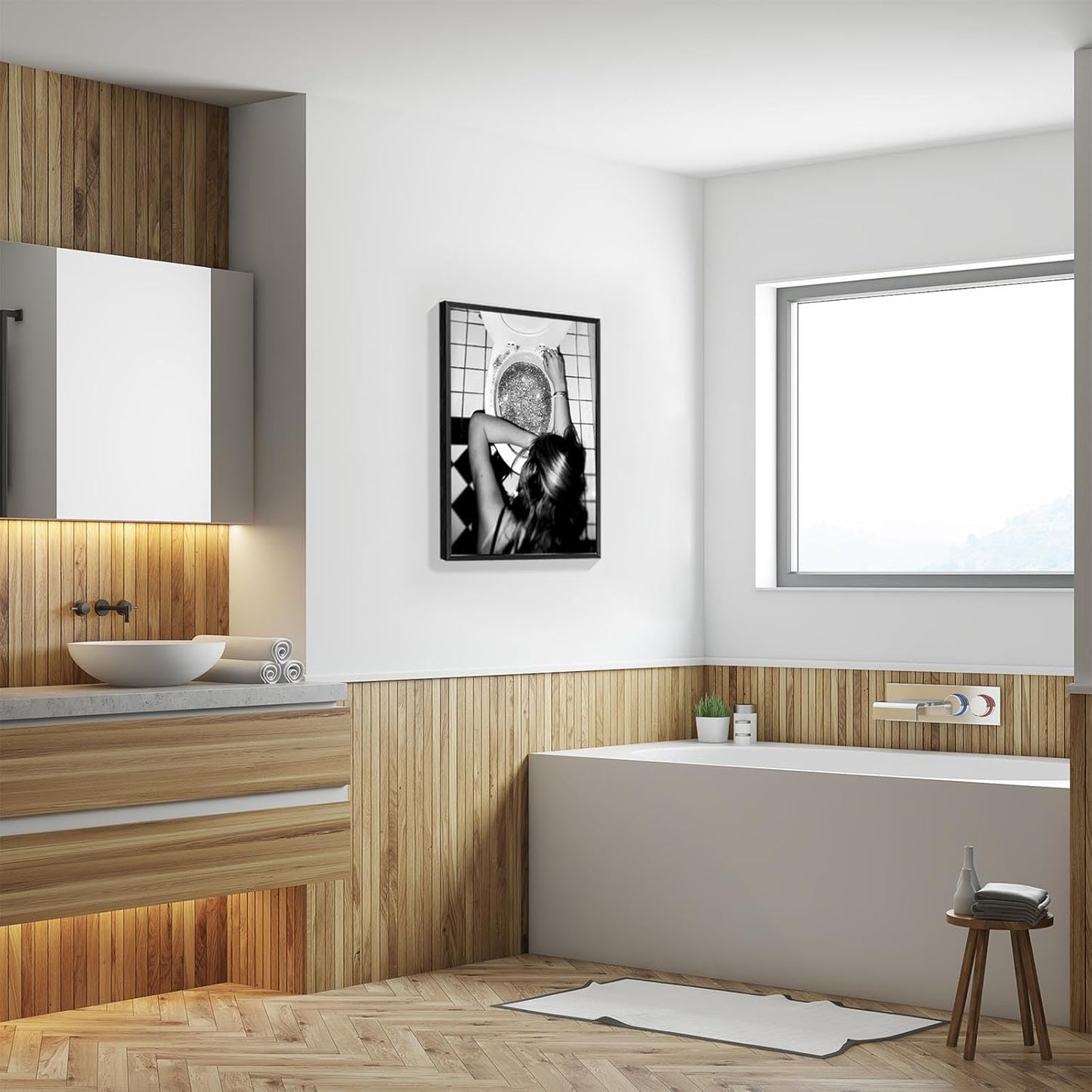 Funny Bathroom Wall Art Black and White posters Bar Disco Party prints painting Girls Bathroom Canvas wall art Funky aesthetics Teen Girl Bedroom wall decor for 24x36in Framed