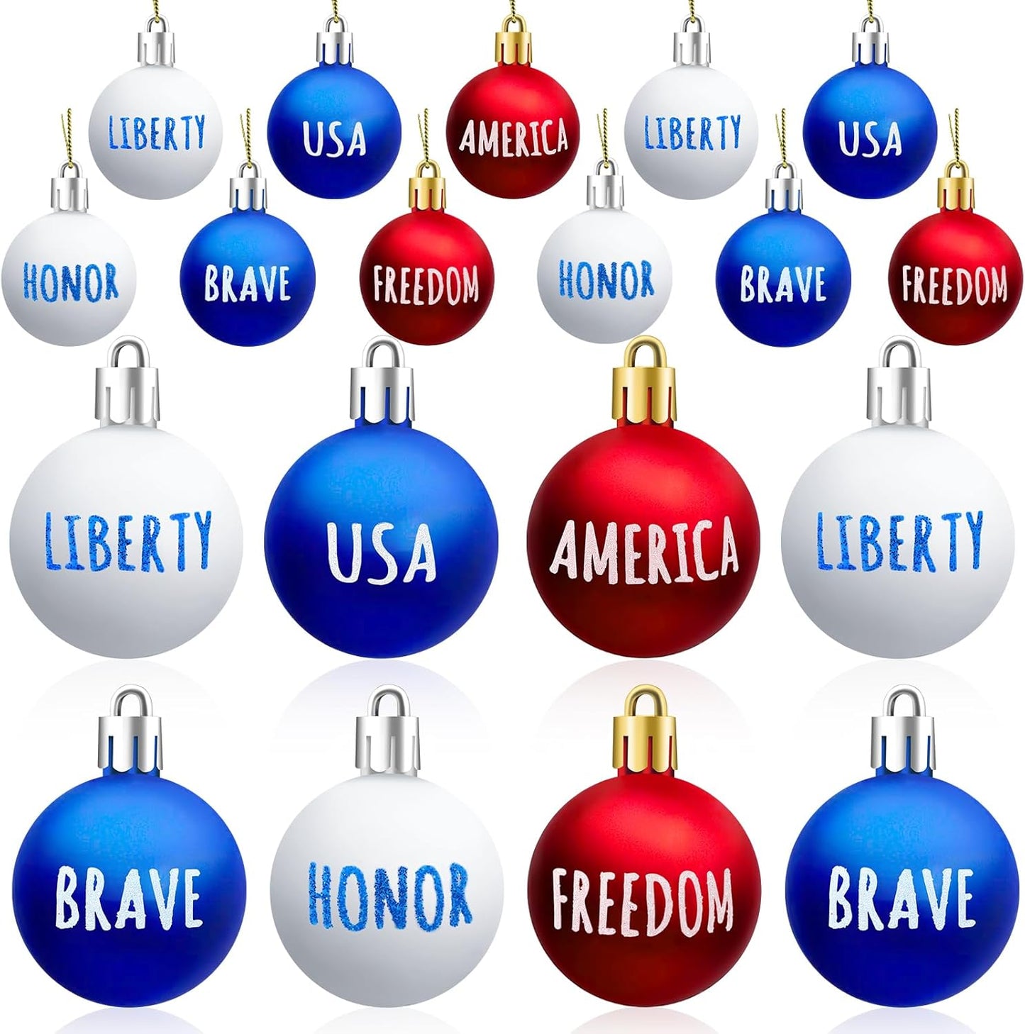 JULMELON 24Pcs 4th of July Patriotic Hanging Ball Ornaments Memorial Day Independence Day Labor Day Hanging Decorations for Home Party Christmas Tree Decor, Blue Red and White