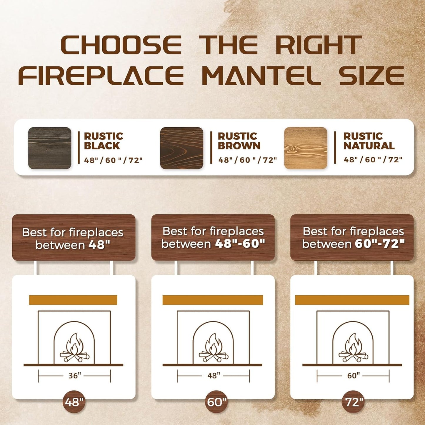 60x8x3 Fireplace Mantel - Solid Rustic Wood - Wall Mounted Floating Shelf with Invisible Heavy Duty Steel Bracket (Weathered Brown)