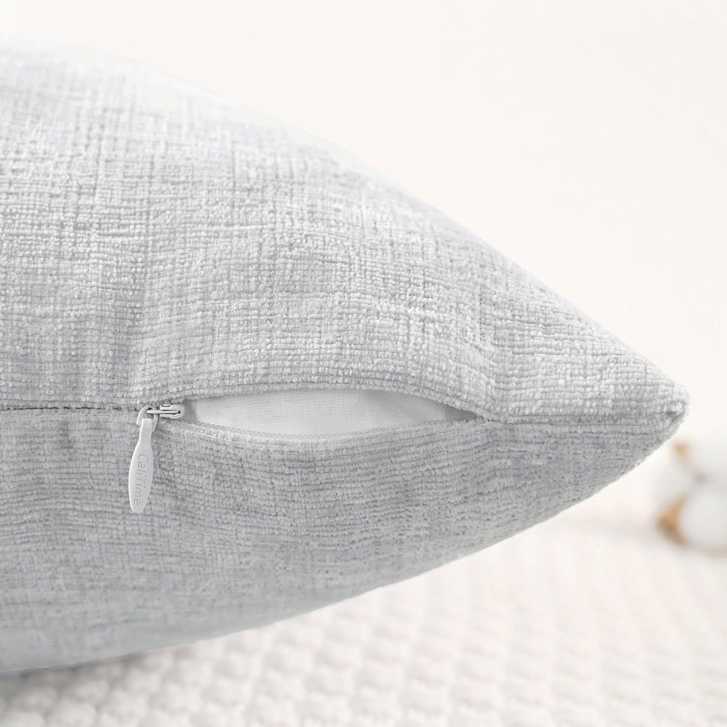 CaliTime Throw Pillow Covers Decorative 26 X 26 Inches Pack of 2 Cozy Chenille Cushion Cases for Couch Sofa Bed Living Room Home Moonbeam Gray