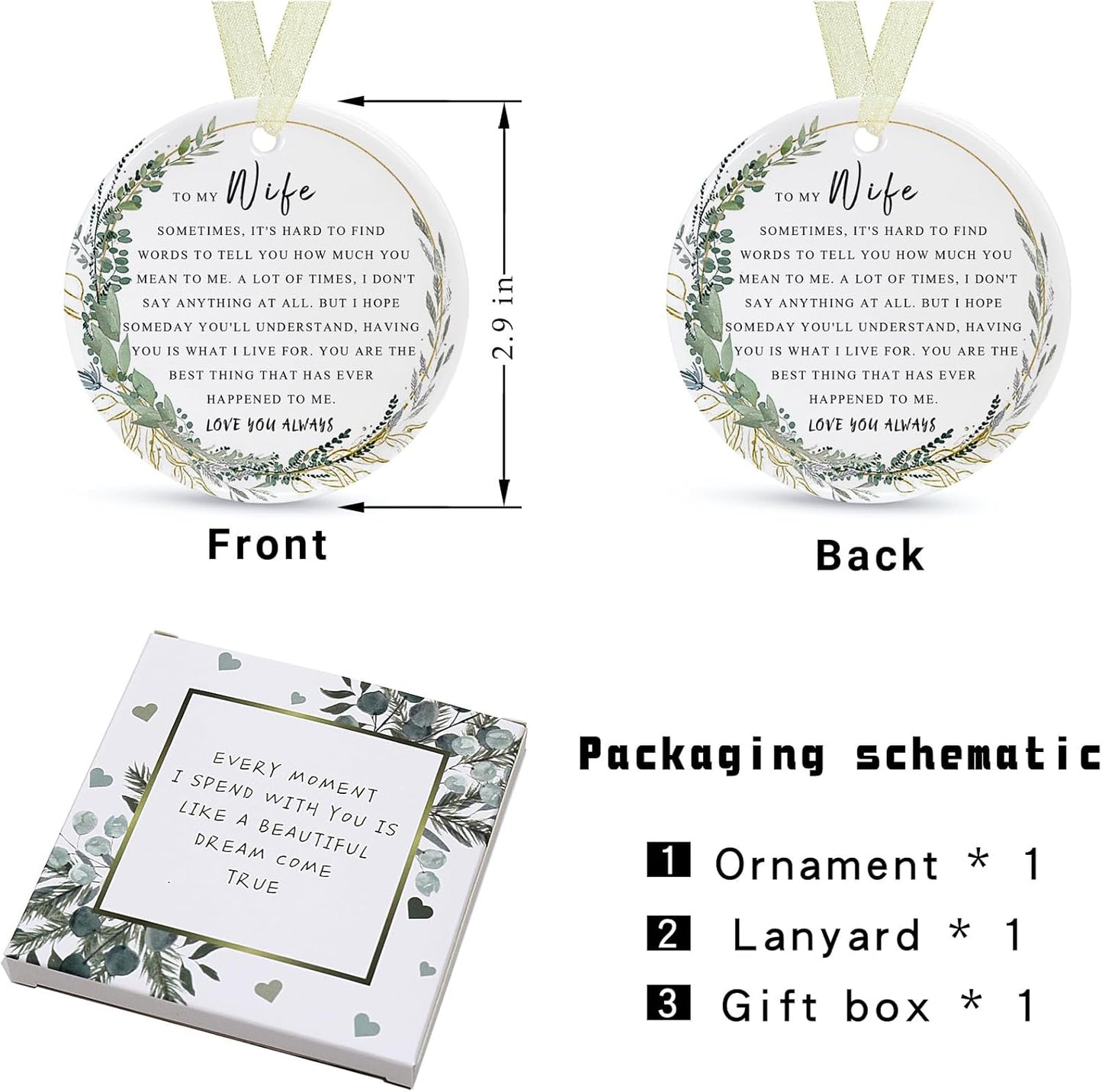 Wife Ornaments 2025 Wife Xmas Ornament Wife Christmas Ornament for Wife Forever Wife Best Wife Ever Gift Double-Sided Printing Ceramic 2.9"