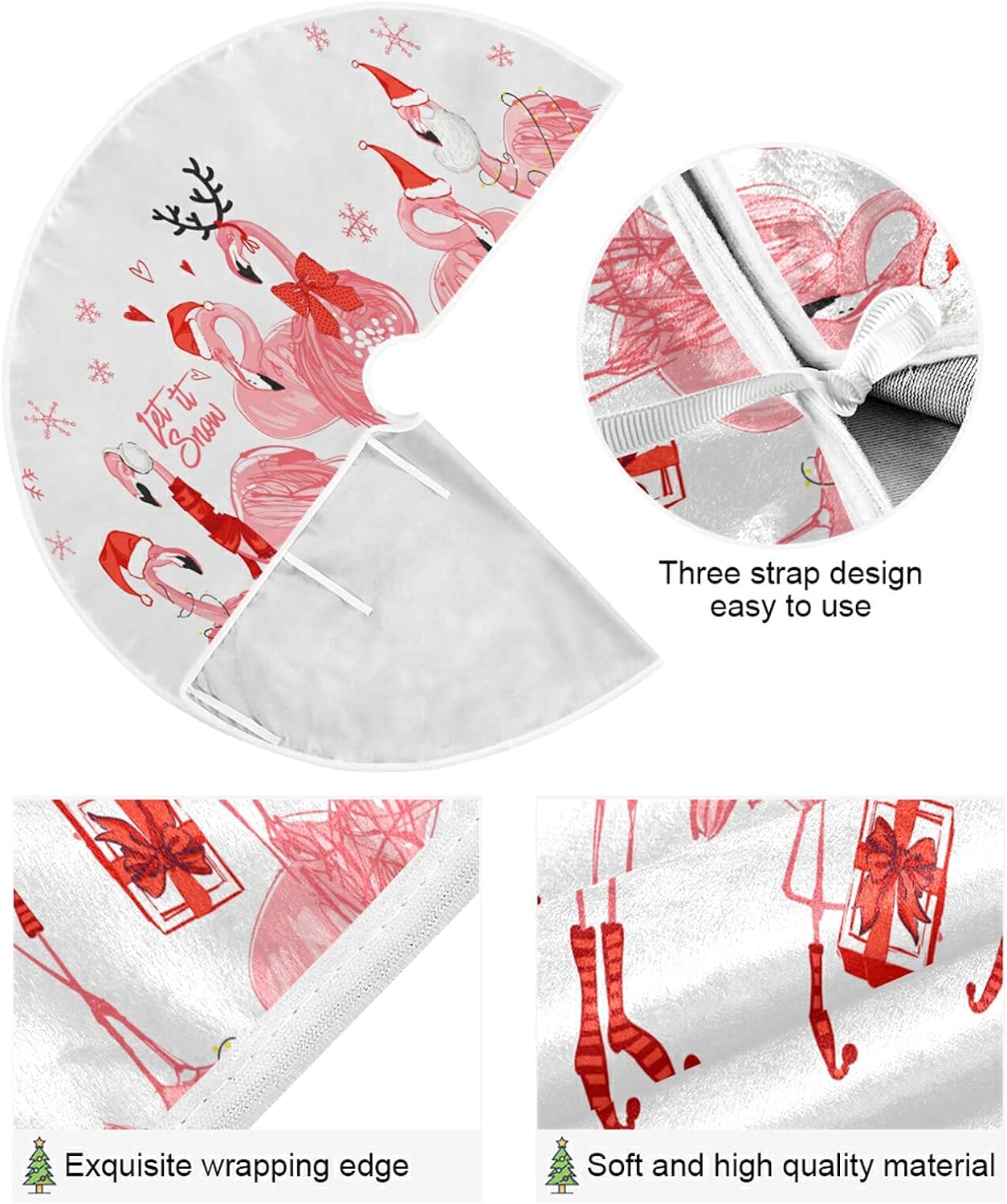 Christmas Pink Flamingo Snowflake Tree Skirt, Seasonal Tree Mat Holiday Party Supplies Ornaments Indoor Outdoor Decorations for Tabletop Trees 47.2 Inches