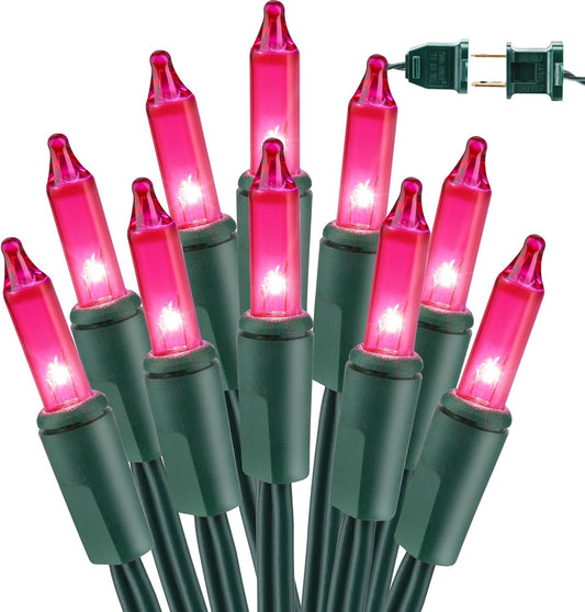 BrizLabs Pink Christmas Lights, 69.6ft 300 Count Pink String Lights Connectable, UL Certified Incandescent Christmas Lights Green Cord, Outdoor Mini Lights Set for Indoor Xmas Party Garden Patio