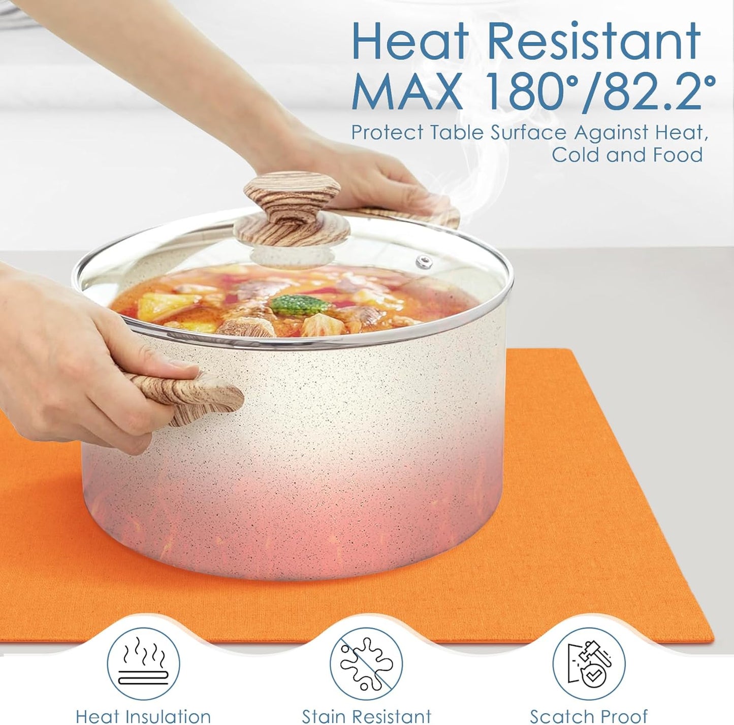 MANSPHIL Orange Cloth Placemats Set of 4, Washable Thick Faux Linen Place Mats Heat Resistant Double Layer Table Mats for Dining Kitchen, 13x19 Inch