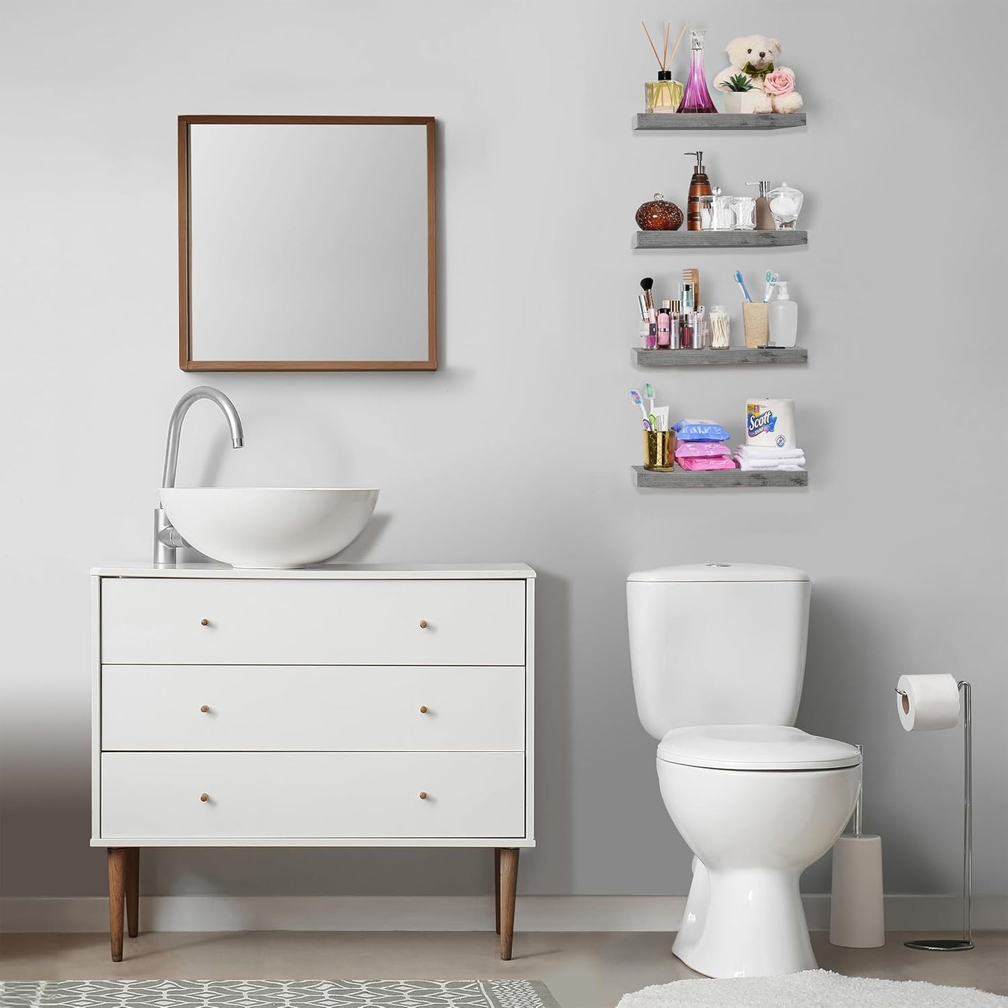 Sorbus Floating Shelves for Wall, Bathroom Shelves Wall Mounted for Kitchen, Bedroom, Living Room, Bathroom Storage, Over Toilet, Hanging Book Shelf for Wall Home Decor (Gray, 4 Pack)