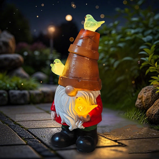 COWOS Solar Garden Figurine, Cute Resin Gnome Sculpture, Garden Statues Outdoor Decor, Funny Gnome Gift Sculpture Decoration for Home Patio Yard Lawn Porch Ornament