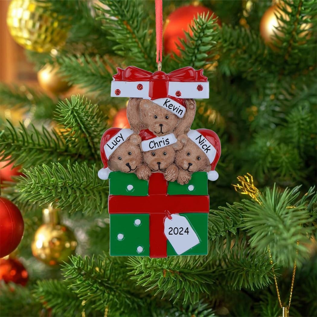 Personalized Family Ornament 2024, Bear Family of 4 Christmas Tree Ornament, Customized Teddy Bear Ornaments for Christmas Tree Decor, Unique Bear Gifts for Mom, Dad, Grandkids, Grandma, Grandpa