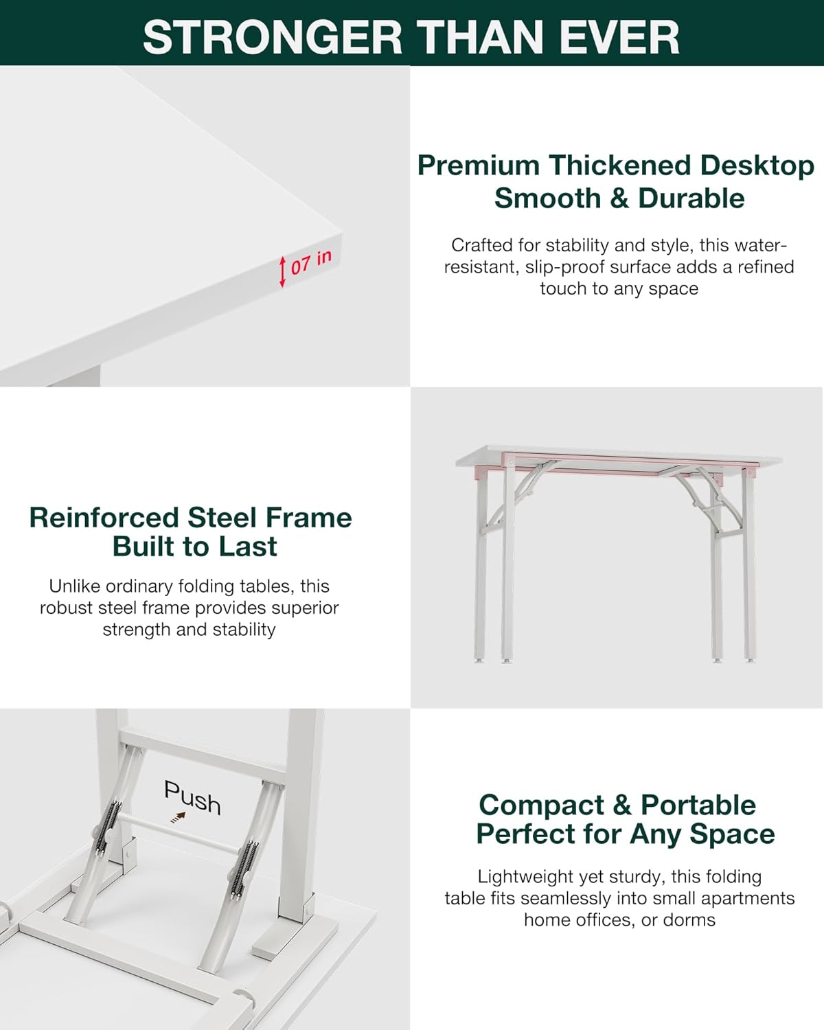 Frylr Small Folding Computer Desk – Portable 35.8 Inch Foldable Laptop Table, Collapsible and Compact for Easy Storage and Fast Setup, Lightweight for Small Spaces, Craft and Study Use, White