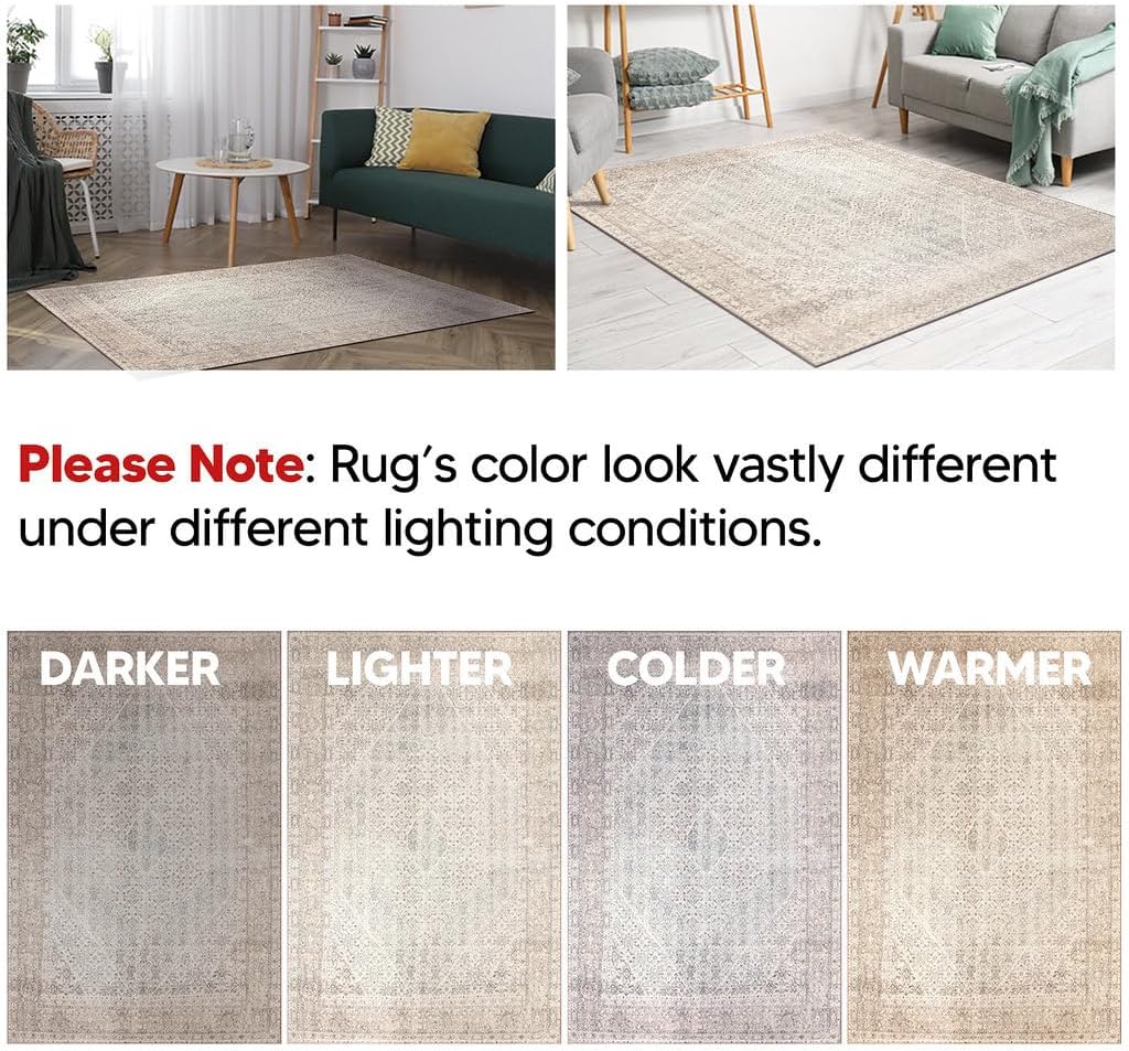 Keen Home Design 4x6 Rug - Machine Washable Area Rug with Non-Slip Backing, Ideal for Living Room, Dining Room, Bedroom - Vintage, Easy Clean, Durable, Low Pile Rug - (4' x 6')